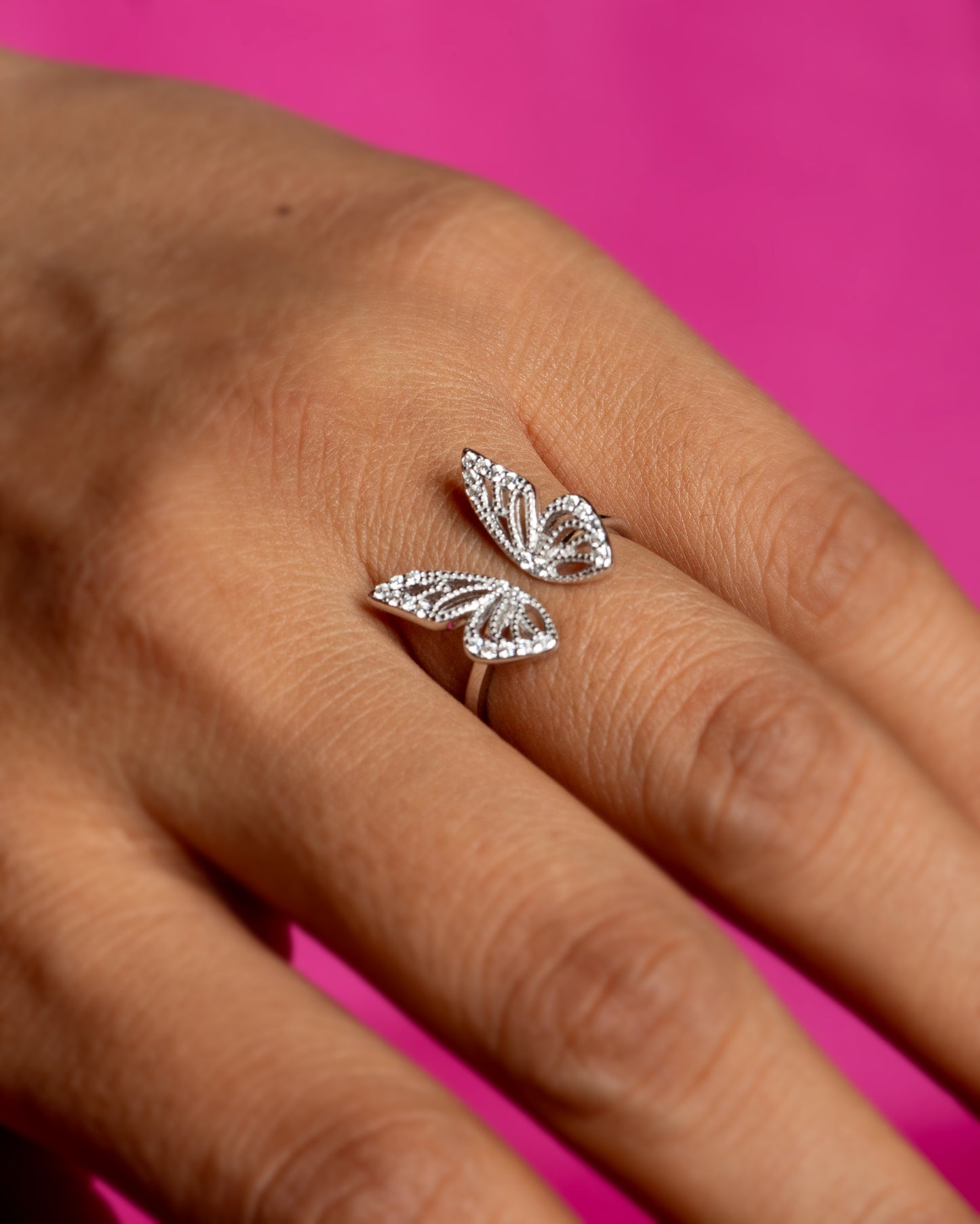 Dainty Diamond Studded Butterfly Ring - Adjustable