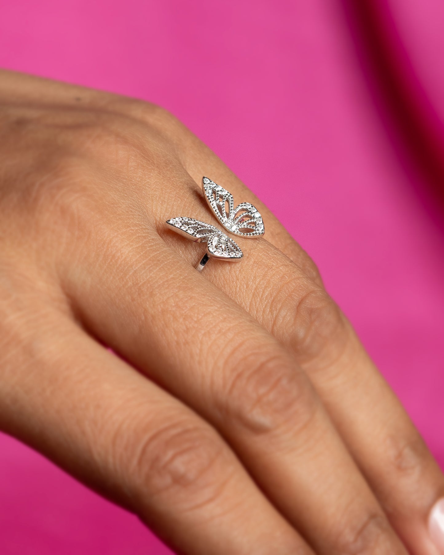 Dainty Diamond Studded Butterfly Ring - Adjustable