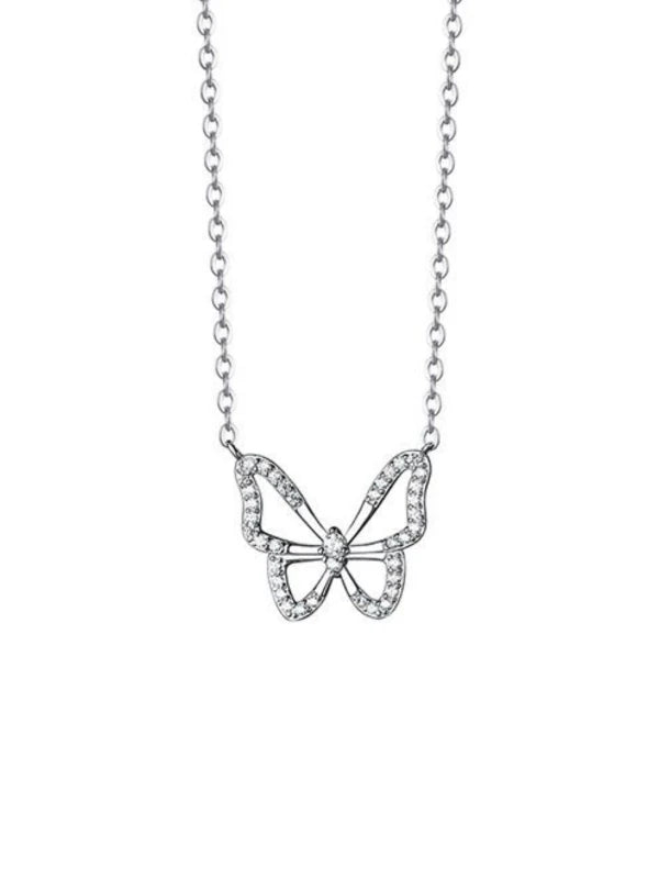 Butterfly necklace with diamonds on a white background