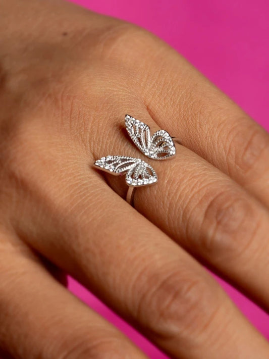 Dainty Diamond Studded Butterfly Ring Showcase