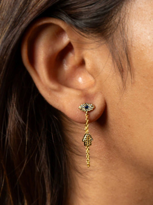 Evil Eye Hamsa Tassel Drop Earrings showcase