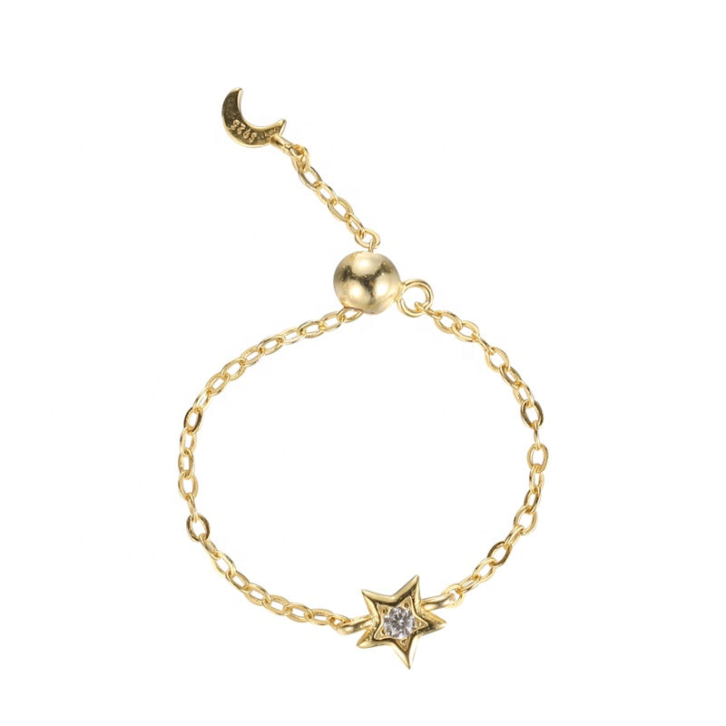 Moon & Star Chain Ring Combo (Pack of 2)