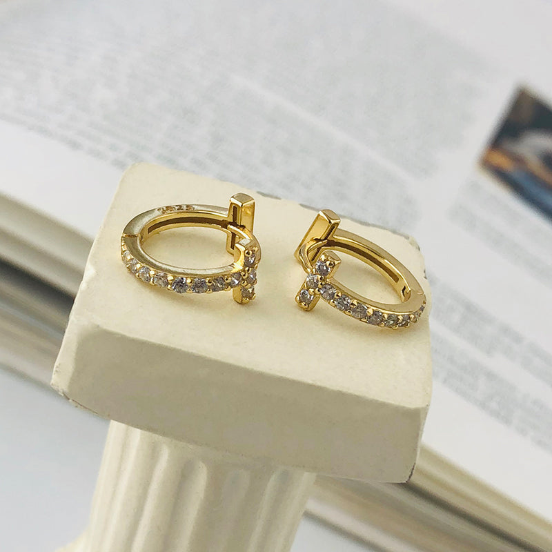 T-Hoop Earrings - Gold Plated