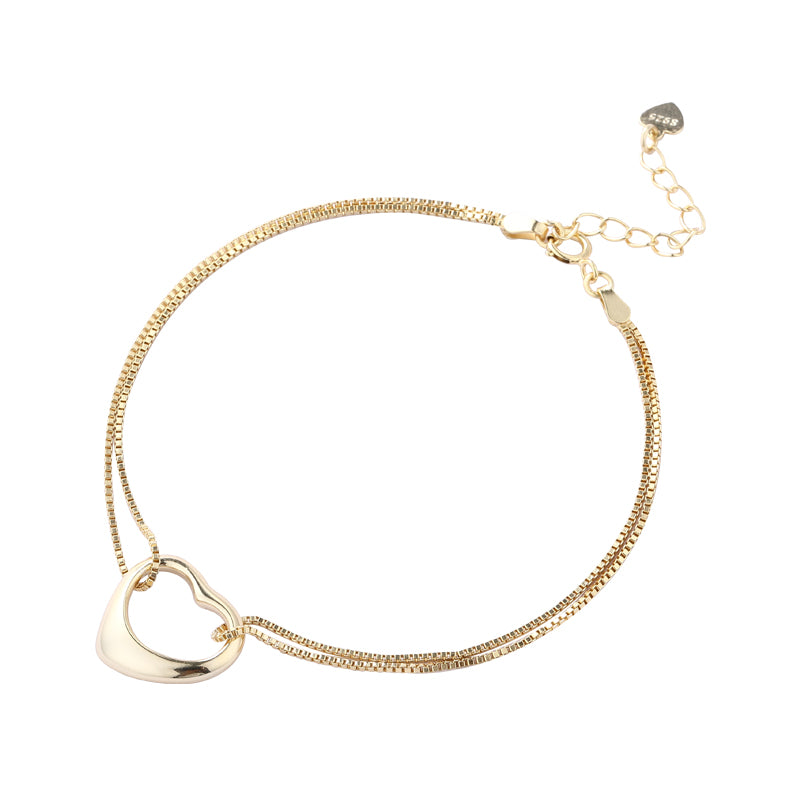 Hollow Heart Charm Bracelet  - 18K Gold Plated