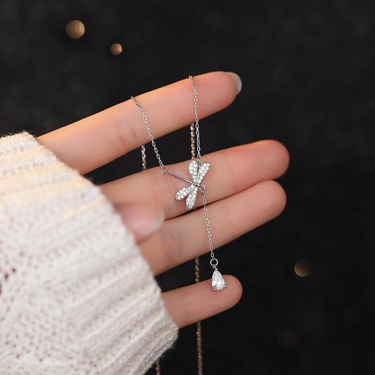 Dragonfly Water Drop Tassel Pendant Necklace