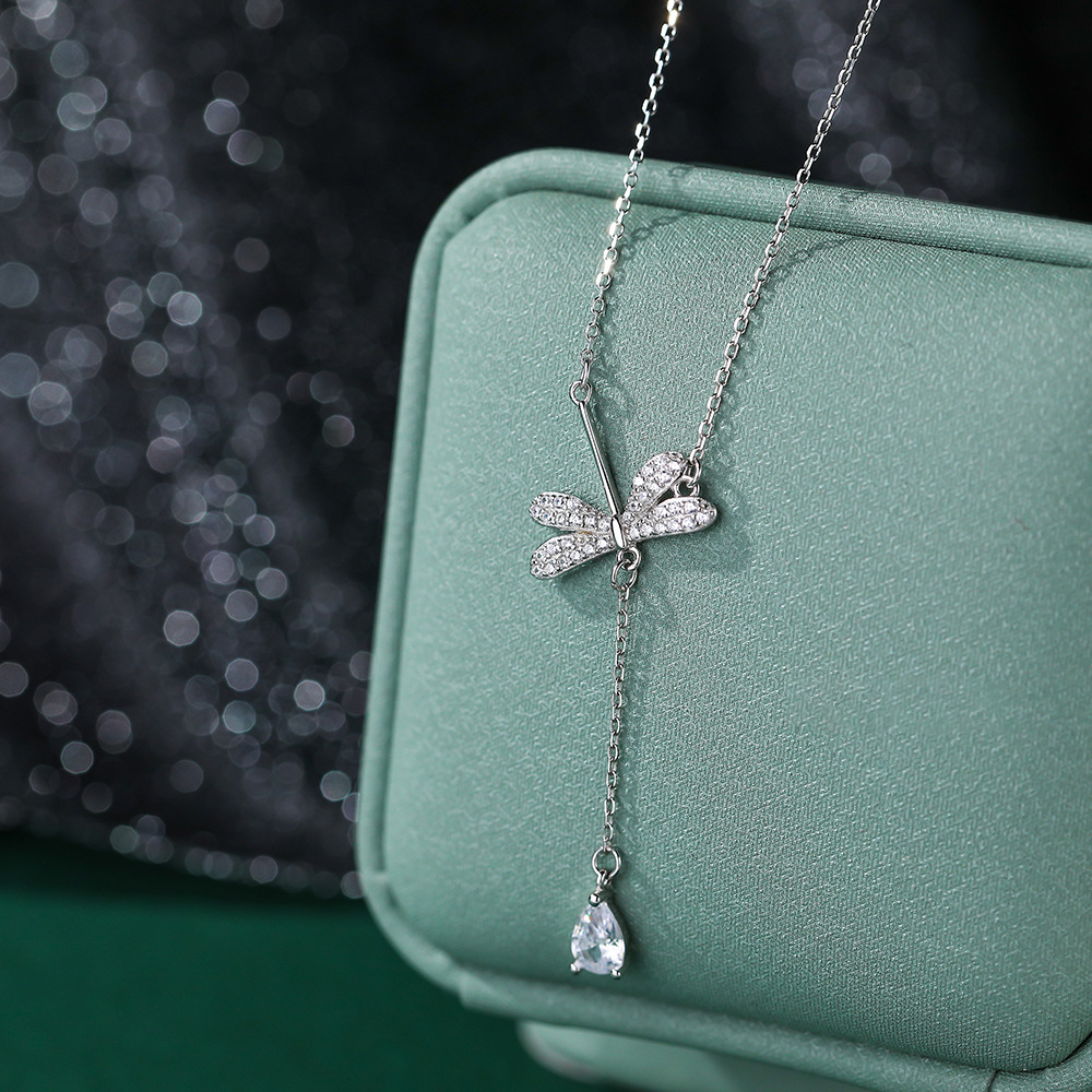 Dragonfly Water Drop Tassel Pendant Necklace