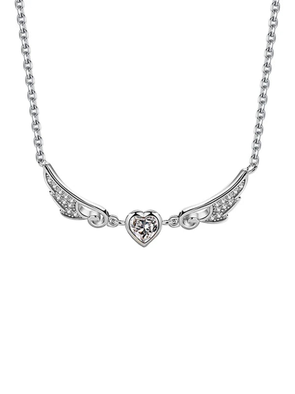 Silver necklace with a heart-shaped pendant on a white background