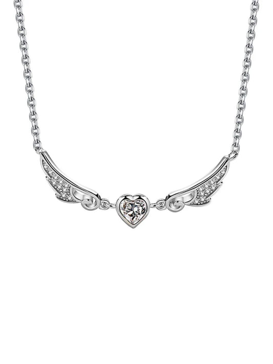 Silver necklace with a heart-shaped pendant on a white background