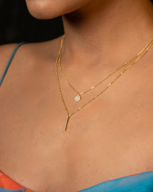 Double Layered Geometric Pendant Necklace - 99.9% Pure Sterling Silver