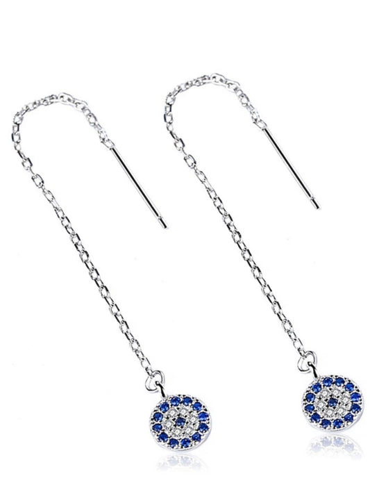 Silver necklace with blue gemstones on a white background