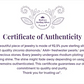 Certificate of Authenticity for jewelry made from 92.5% pure sterling silver and AAA+ freshwater pearls.