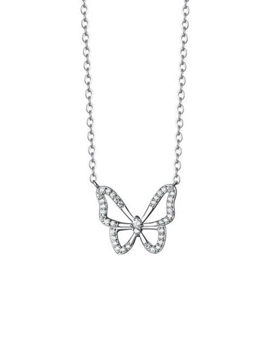 Butterfly necklace with diamonds on a white background