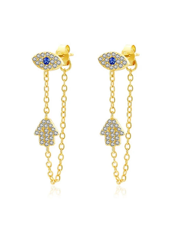 Evil Eye Hamsa Tassel Drop Earrings