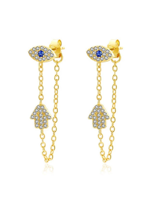 Evil Eye Hamsa Tassel Drop Earrings
