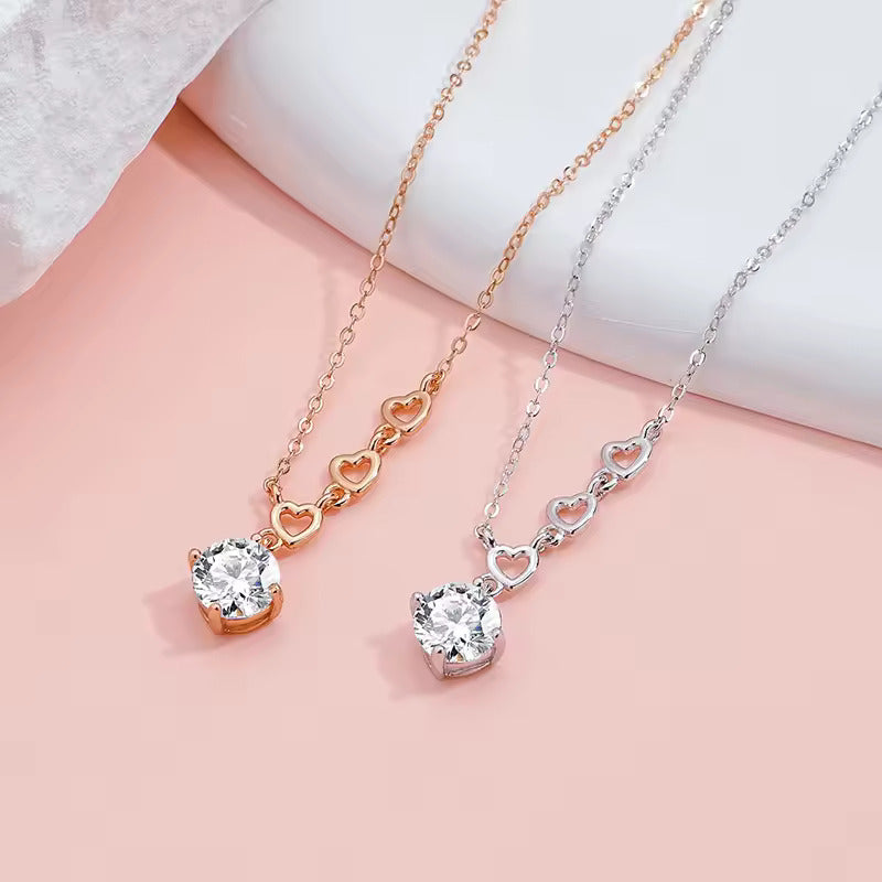 Heart Trifecta Solitaire Pendant Necklace