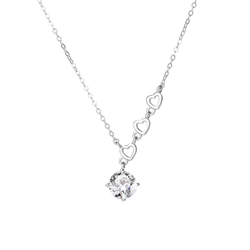 Heart Trifecta Solitaire Pendant Necklace
