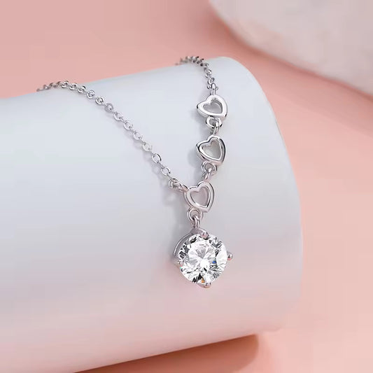 Heart Trifecta Solitaire Pendant Necklace