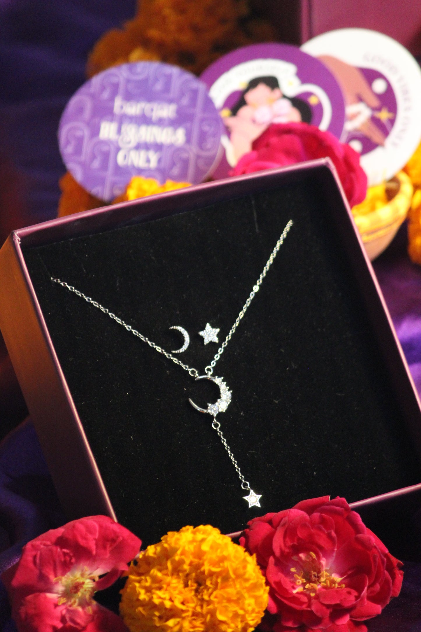 Moon Star Drop Pendant + Stud Earrings (Combo Gift Set)