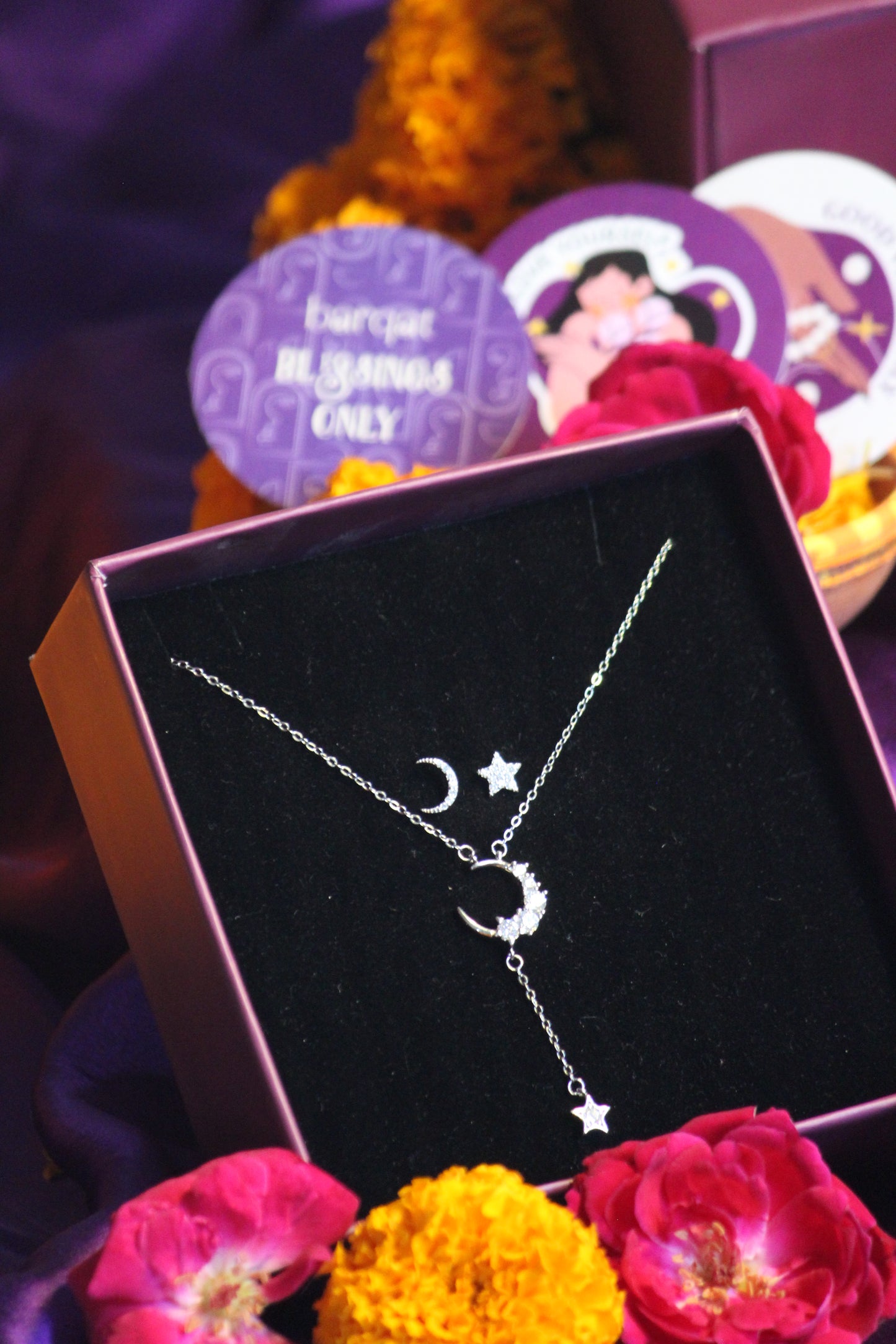 Moon Star Drop Pendant + Stud Earrings (Combo Gift Set)