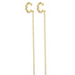 Gold hoop earrings with chain extensions on a white background