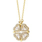 Gold necklace with a clover-shaped pendant on a white background