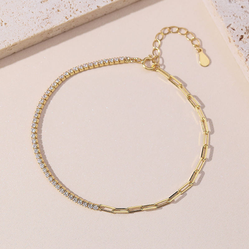 Half Tennis Link Chain Bracelet - Gold Plated