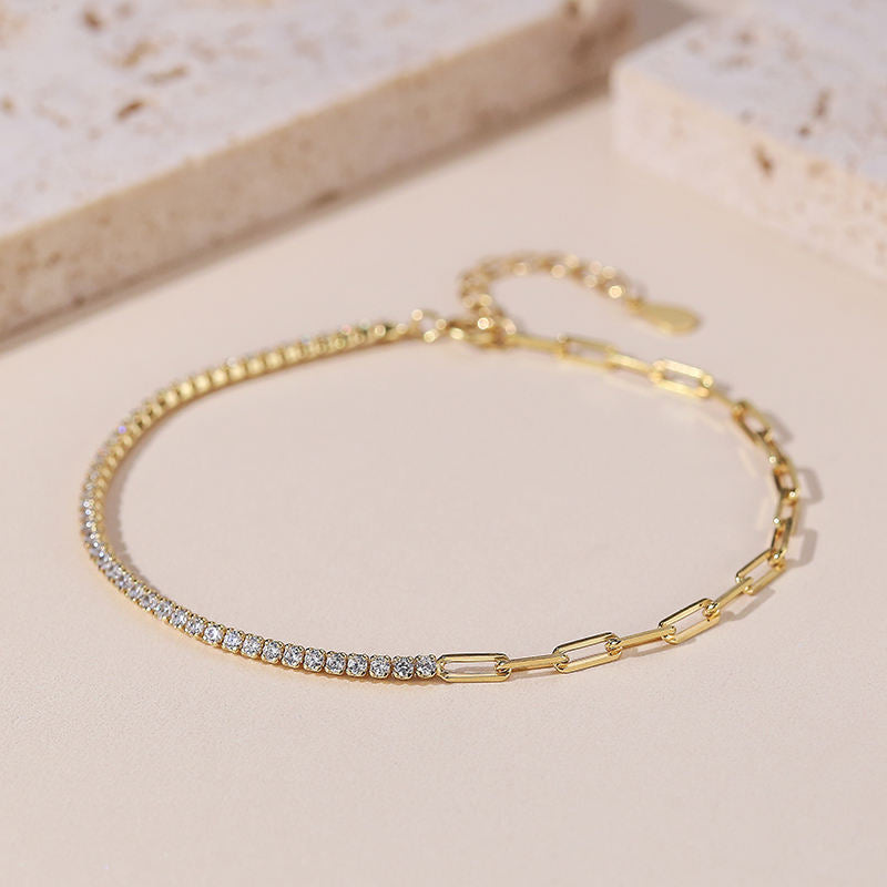 Half Tennis Link Chain Bracelet - Gold Plated