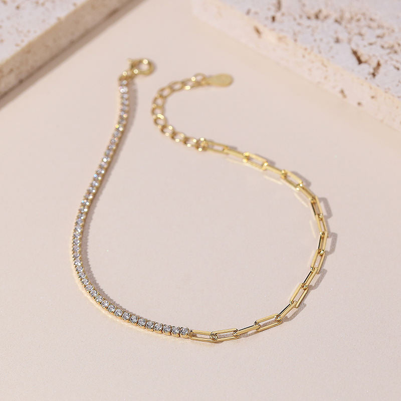 Half Tennis Link Chain Bracelet - Gold Plated
