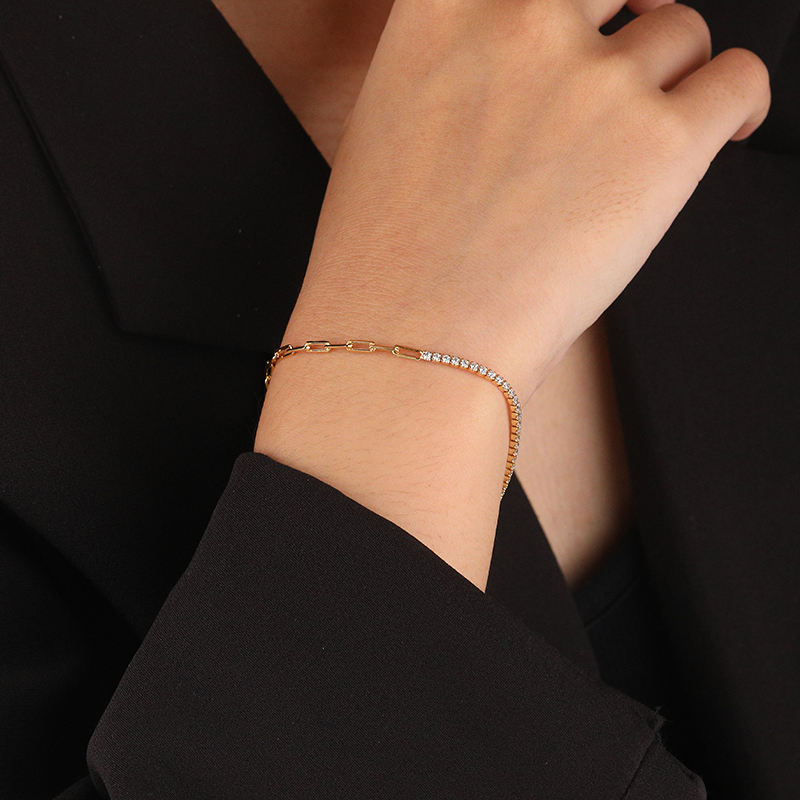 Half Tennis Link Chain Bracelet - Gold Plated
