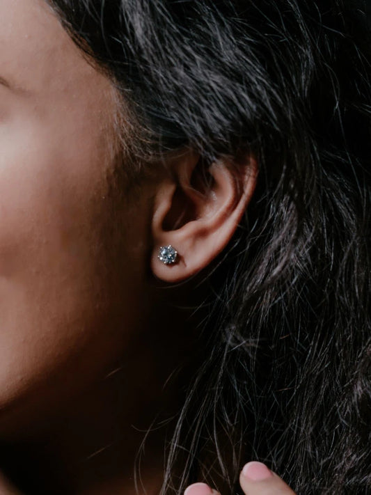 Close-up of an ear with a diamond earring
