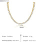Gold necklace with clear stones on a white background, showing details like weight, length, and material quality.