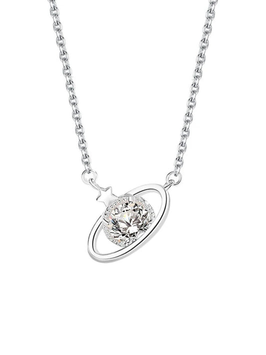 Silver necklace with a heart-shaped pendant on a white background