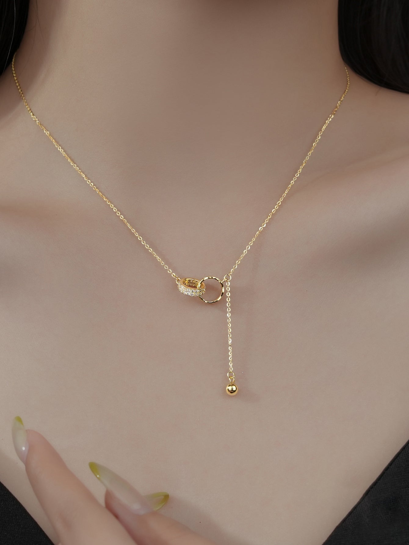 Dual Halo Drop Pendant Necklace