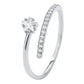 Silver ring with a diamond on a white background