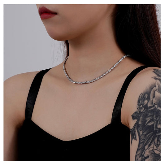 Round Cut Tennis Chain in White Gold - 3mm | Iced Out Cuban Chain