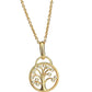 Gold necklace with a tree-shaped pendant on a white background