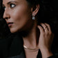 Woman wearing earrings with a dark background